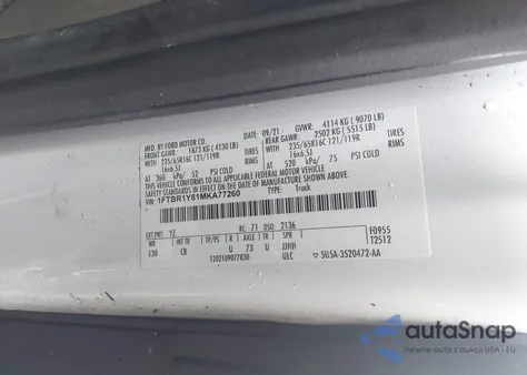2021 Ford Transit-250 from USA, damaged, VIN 1FTBR1Y81MKA77260